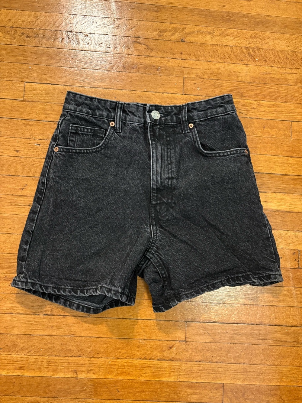 Zara Black Washed Denim Shorts